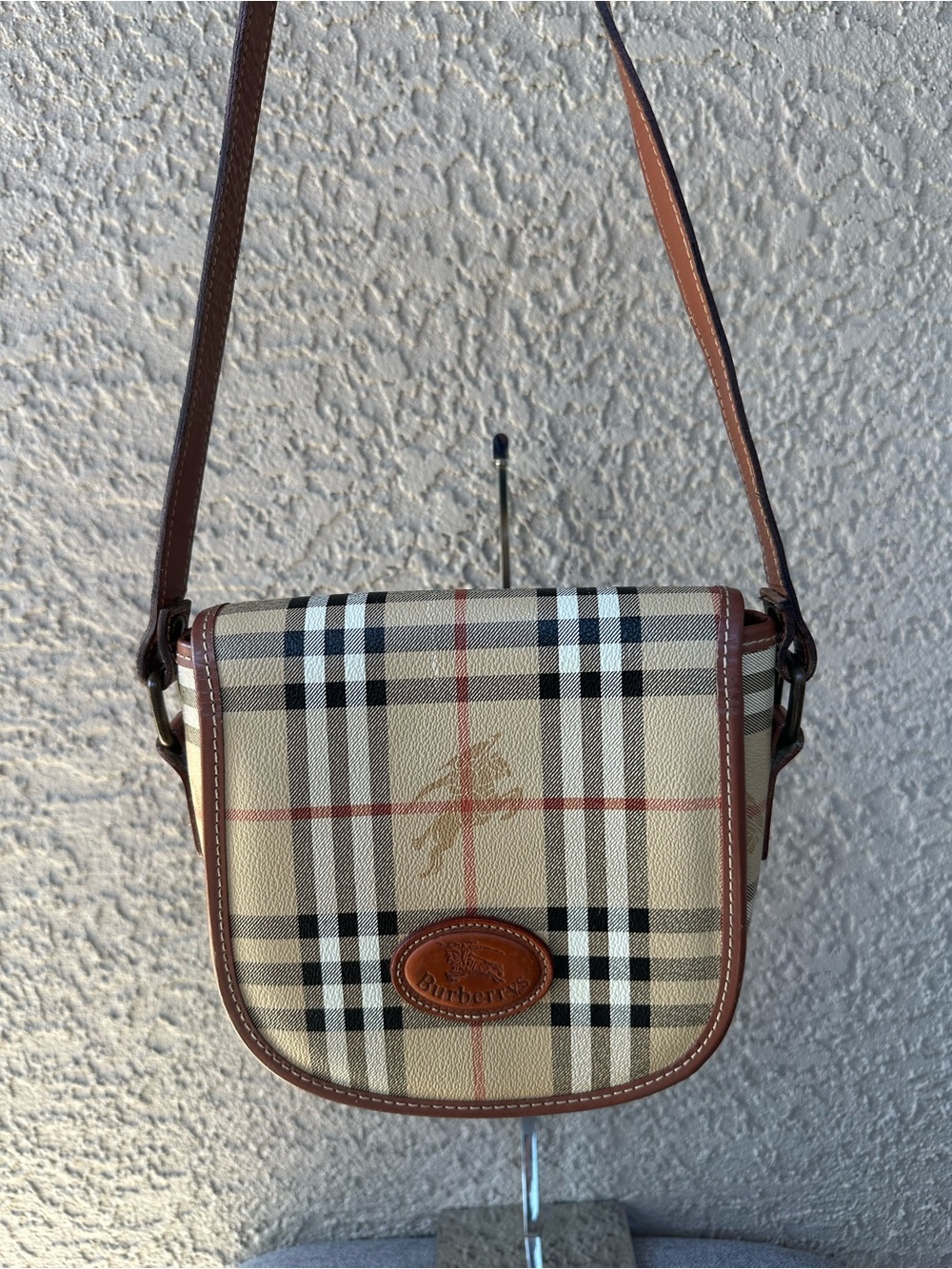 BURBERRY’S  Plaid Crossbody Bag in Beige and Brown